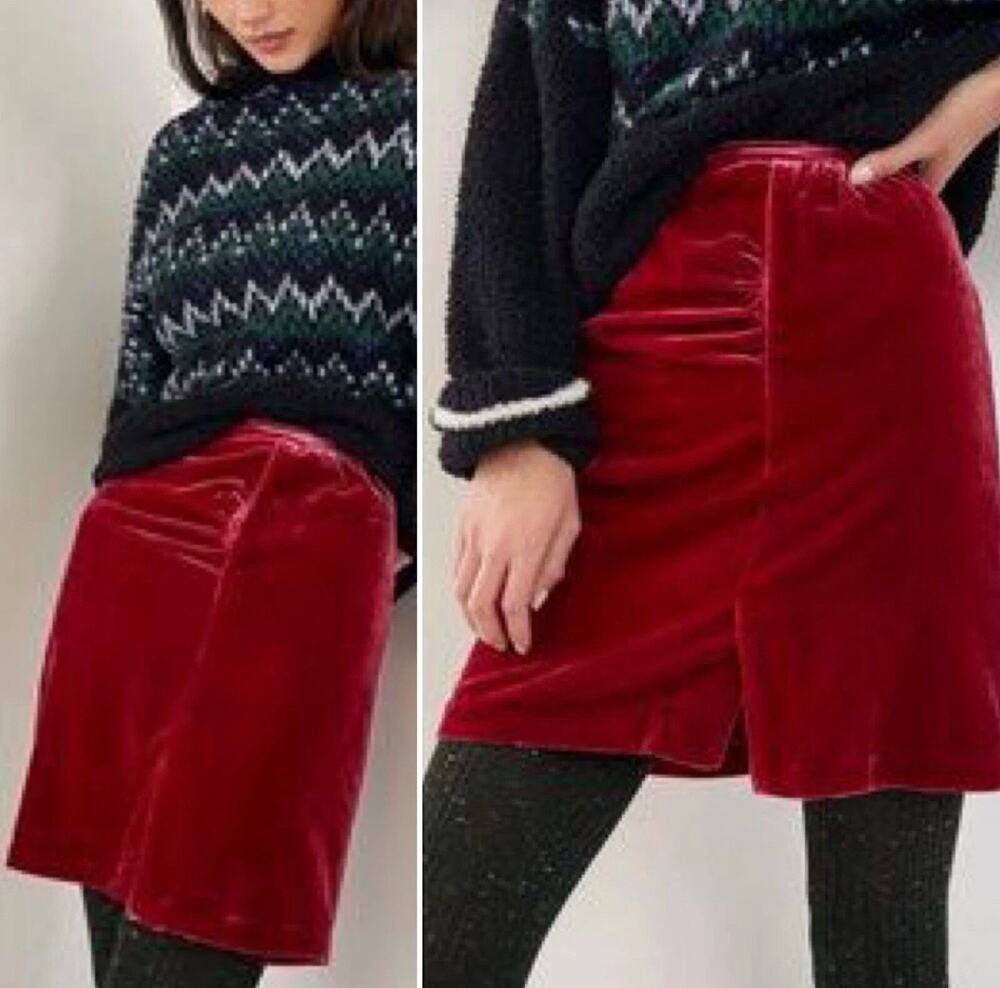 NWT Anthropologie Connie Velvet Mini Skirt Raspberry Red Size 6